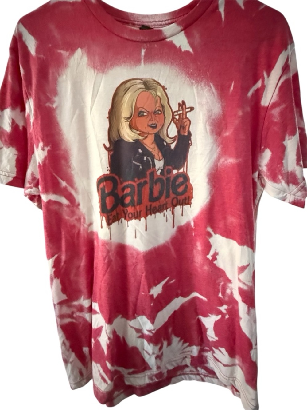 Bride of Chucky Barbie eat your heart out Red and White Tie-Dye Graphic Tee